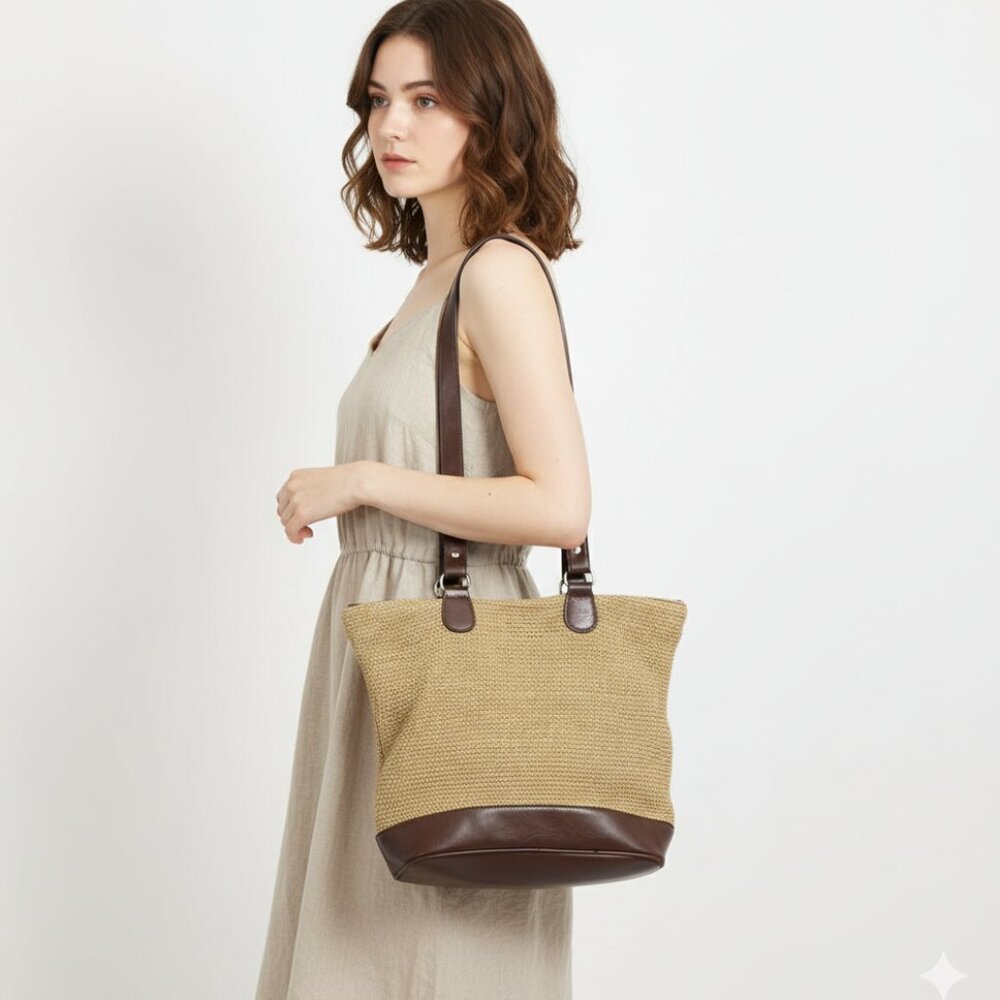 *Woven & Faux  Leather Shoulder Purse